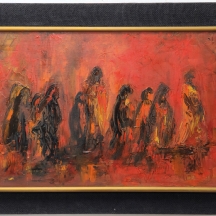 ע. אייזק - 'נשים באדום'  שמן על בד, חתום