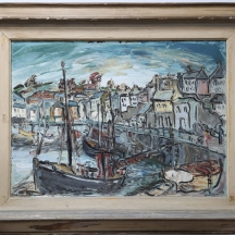 'סירות במעגן'  - שמן על לוח, חתום