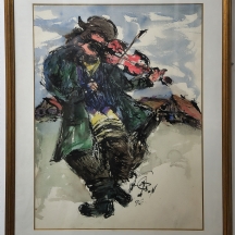 משה ברנשטיין  (Moshe Bernstein) - 'כנר', אקוורל על נייר, חתום ומתוארך 1996