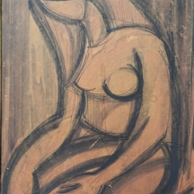 משה טוצ'מסקי (Moshe Tochemski) - 'עירום נשי' רישום עיפרון ואקוורל על נייר