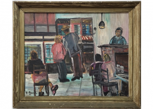 'דמויות בבית קפה' - שמן על בד, חתום