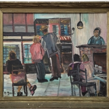 'דמויות בבית קפה' - שמן על בד, חתום