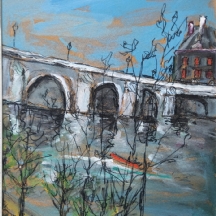 מליטה שיפר - 'גשר בפריז' רישום טוש וגואש על קרטון חתום