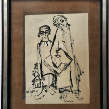 משה ברנשטיין (Moshe Bernstein) - 'שני נערים יהודיים', אקוורל על נייר חתום