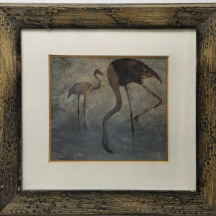 אברהם עצמון (Avraham Azemon) - 'שני פלמינגו' אקוורל על נייר, חתום