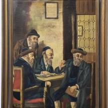 'שיעור תורה' - שמן על בד מוצמד לקרטון, חתום: B. sade