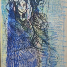 'שלוש נשים' - טכניקה מעורבת על נייר, חתום ומתוארך 1986