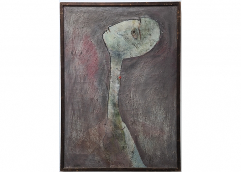 אוזיאש הופשטטר - 'נער אפור על סגול', שמן על בד חתום