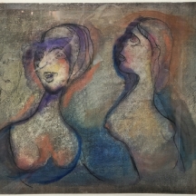 אוזיאש הופשטטר - 'חמש דמויות', טכניקה מעורבת על נייר, חתום