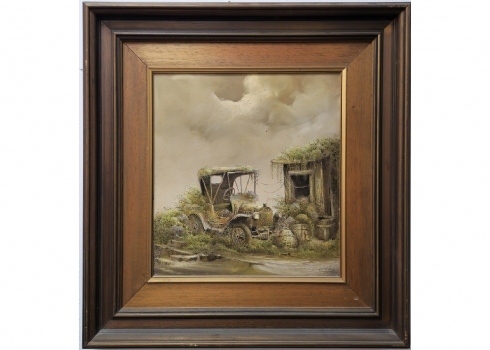 יעקב נובוגרודר (Jacob Nowogroder) - 'רכב עתיק', שמן על בד, חתום