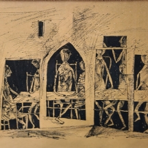 יוסל ברגנר - 'דמויות בחלונות יפואים', ליטוגרפיה חתומה בעיפרון וממוספרת