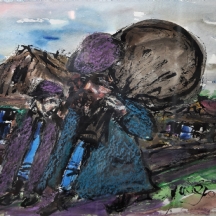 משה ברנשטיין (Moshe Bernstein) - 'שני נוודים' אקוורל על נייר, חתום