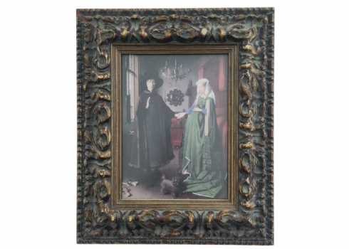 'נישואי הזוג ארנולפיני' הדפס ממוסגר, נתון במסגרת עץ מהודרת בסגנון עתיק