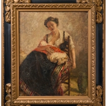 'אם ותינוק' - ציור עתיק בן כמאה שנה, מתחילת המאה העשרים, שמן על בד, חתום