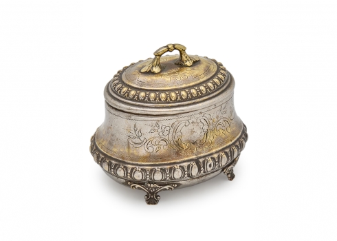 קופסת סוכר / אתרוג בעבודת יד עשוי פליז מצופה כסף