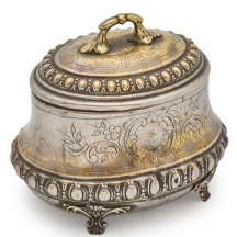 קופסת סוכר / אתרוג בעבודת יד עשוי פליז מצופה כסף