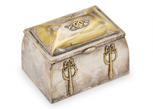 קופסת סוכר / אתרוג וינאית עשויה פליז מצופה כסף בעבודת יד,