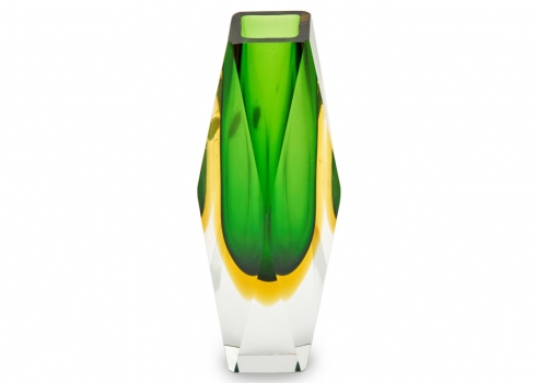 אגרטל זכוכית מורנו בטכניקת סומרסו 'Sommerso' בגווני ירוק וצהוב