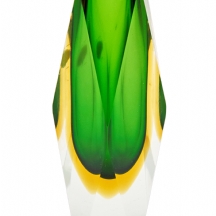 אגרטל זכוכית מורנו בטכניקת סומרסו 'Sommerso' בגווני ירוק וצהוב