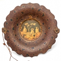 כלי פפיה משה 'Papier mache' אנגלי עתיק מהמאה ה-19 (ויקטוריאני) מעוטר בזהב