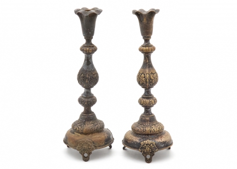 זוג פמוטים פולנים עתיקים מתוצרת: 'Warszawa Fraget', עשויים פליז מצופים כסף, חתום