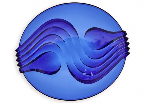 צלחת זכוכית קובלט כחול בסגנון אר דקו, שנות ה־70