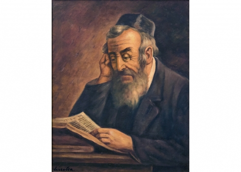 יעקוב ווסובר (Jacob Vassover) - 'דתי קורא' שמן על בד, חתום