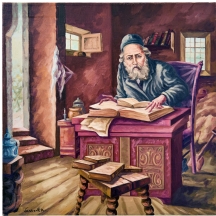 יעקוב ווסובר (Jacob Vassover)  - 'רב לומד תורה', שמן על בד, חתום