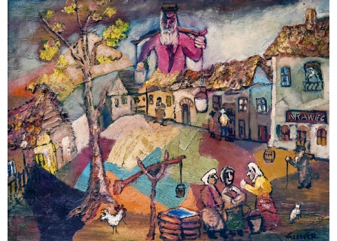 יעקוב ווסובר (Jacob Vassover)  - 'כפר', שמן על בד, חתום