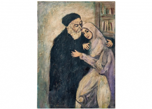 יעקוב ווסובר (Jacob Vassover)  - 'זוג מחובק' שמן על בד, חתום