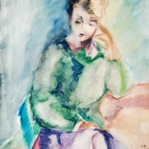 יעקוב ווסובר (Jacob Vassover)  - 'אישה חושבת', אקריליק על נייר חתום