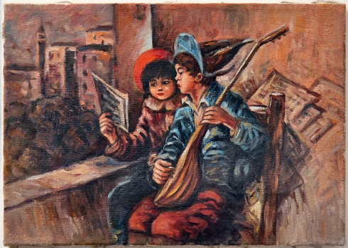 'זוג ילדים' - שמן על בד, לא חתום