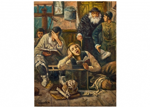 יעקוב ווסובר (Jacob Vassover)  - 'לימוד חצות' שמן על בד, חתום