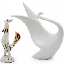 שני פסלי פורצלן אירופאיים ברבור 'Royal Dux' ותרנגול 'Hollohaza'