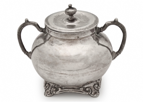 כלי כסף כבד ומכסה תואם לסוכר, עשוי כסף 'סטרלינג' (925), חתום