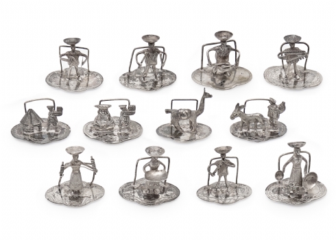 סט של 12 מחזיקי שמות לסידור בשולחן אוכל, עשויים כסף 'סטרלינג' (925), חתומים