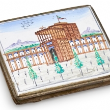 קופסת סיגריות פרסית עתיקה מצופה אמייל עיטור אדריכלי מצויר ביד