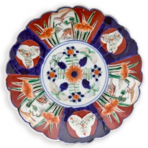 צלחת פורצלן יפנית 'אימרי' 'Imari' עתיקה - דגם פרחוני קלאסי
