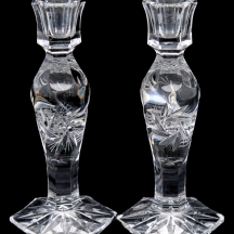 זוג פמוטי קריסטל עופרת חתוכים ביד - תוצרת צ’כיה 'Hobstar Pattern'