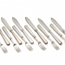 שישה סכיני דגים ומזלגות מצופי כסף, שפילד אנגליה 'Mappin & Webb Athenian Pattern'