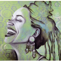 גליה קפלן - 'נערה בירוק' שמן על בד, חתום