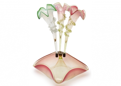 אפרגנה 'Epergne' ויקטוריאני עתיק מזכוכית וזלין ורודה - אנגליה, סוף המאה ה-19