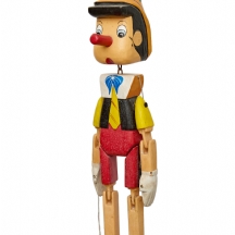 בובת פינוקיו וינטג’ מעץ עשויה ומצוירת בעבודת יד בובת חוטים אספנית