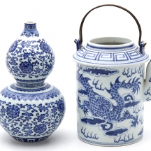 זוג כלי פורצלן סיניים כחול לבן