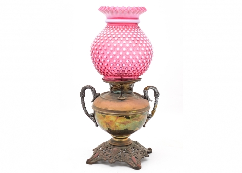 מנורת פרפין שולחנית אמריקאית משנות החמישים, מתוצרת 'Fenton Art Glass'