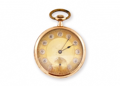 שעון כיס עתיק עשוי זהב צהוב 14 קארט, חתום