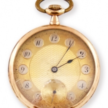שעון כיס עתיק עשוי זהב צהוב 14 קארט, חתום