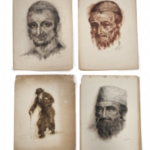שמעון זיידנשטדט - ארבעה רישומי דיוקן ודמות יהודית פחם על נייר