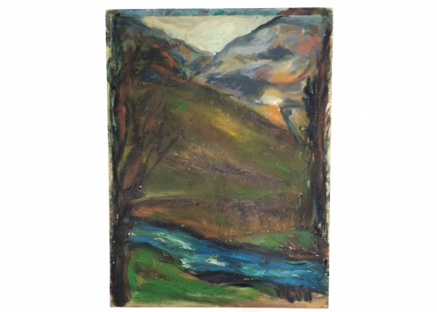 מליטה שיפר (1900-1991) 'נוף הררי' - גואש על קרטון חתום