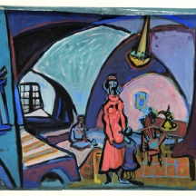 מרדכי אריאלי (1909-1993) - אישה באדום גואש על ניר, חתום